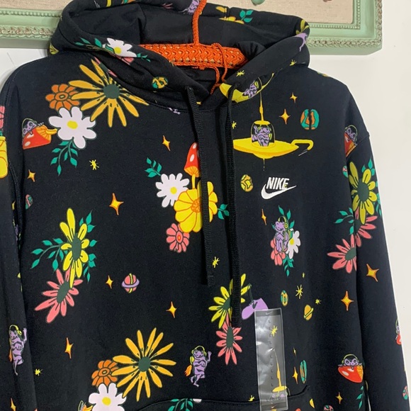 Nike sportswear black AOP outer space psychedelic mushroom sweatshirt large new - Picture 3 of 12